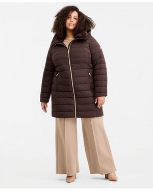Michael Kors Plus Size Faux-fur-collar Hooded Packable Puffer Coat - Brown