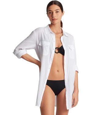 Ralph Lauren Classic Camp Shirt Swim Cover-up - White