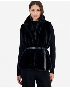 Tahari Faux Fur Mock Neck Rib-knit Vest - Black
