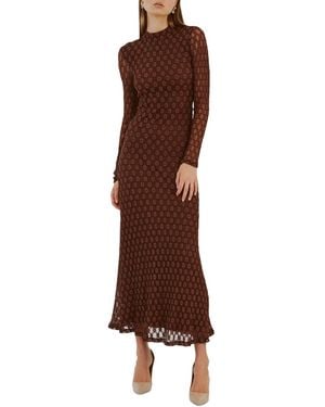 Bardot Ola High-neck Long-sleeve Floral-lace Dress - Brown