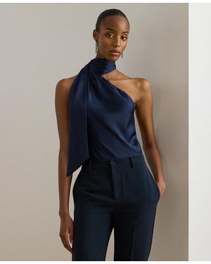 Ralph Lauren Halter Neck Tie Detail Top - Blue