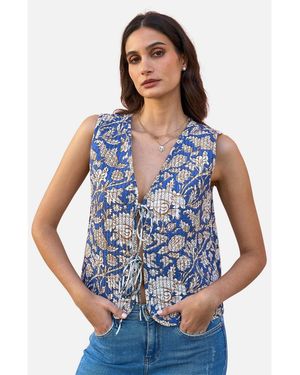 Yumi' Floral Reversible Quilted Vest Jacket - Blue