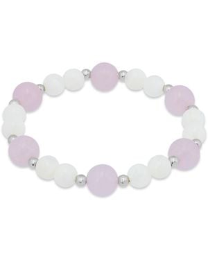 Macy's 14k Gold-plated Over Brass Rose Quartz Beads Imitation Pearl Stretch Bracelet - White