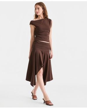 BarIII Ruched Asymmetrical Skirt - Brown