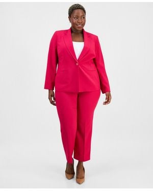 Le Suit Plus Size One-button Notch-collar Jacket & Fly-front Slim Pants Suit - Pink