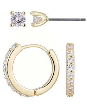 Adornia Cubic Zirconia huggie And Solitaire Stud Set - Metallic