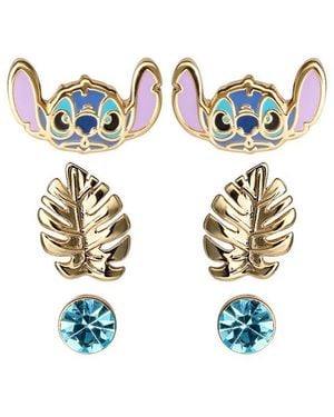 Disney Lilo And Stitch Yellow Flash Gold Plated Stud Earring Set - Black