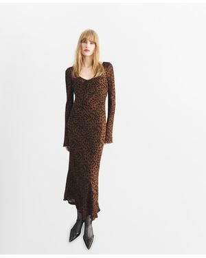 Mango Long Sleeve Leopard Print Dress - Brown