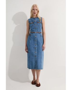 Karen Millen Sleeveless Denim Midi Dress - Blue