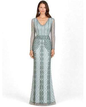 Lara Long Sleeve Beaded Dress - Blue