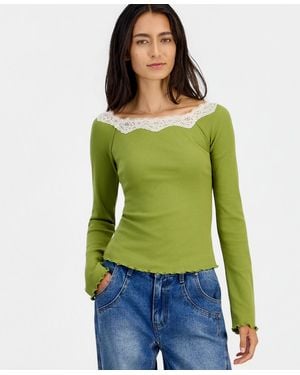 And Now This Lace-trim Scoop-neck Long-sleeve Top - White