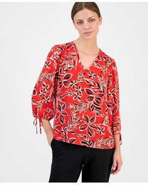 Anne Klein Essentials Petite Printed 3/4-sleeve Top - Red