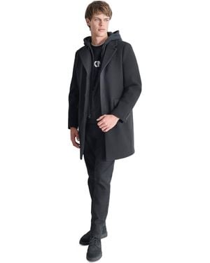 DKNY Removable Hood Notch-lapel Coat - Black