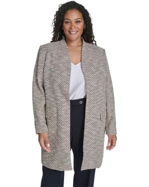 Calvin Klein Plus Size Collarless Shoulder Padded Jacket - Gray