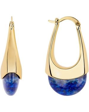 Macy's Gold-plated Rose Quartz Lapis Elongated Clicktop Hoop Earrings - Blue