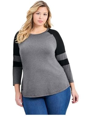 Avenue Plus Size Splice Sleeve Color Top - Gray