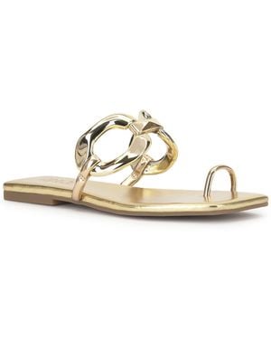 INC International Concepts Yemri Square Toe Slip-resistant Chain Detail Flat Sandals - White