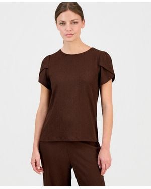 Anne Klein Essentials Petite Gathered Tulip-sleeve Top - Brown