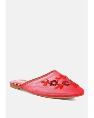 LONDON RAG Nahra Mesh Sequin Beaded Mules - Red