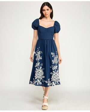 ROW A Embroidered Sweetheart Neck Midi Dress - Blue