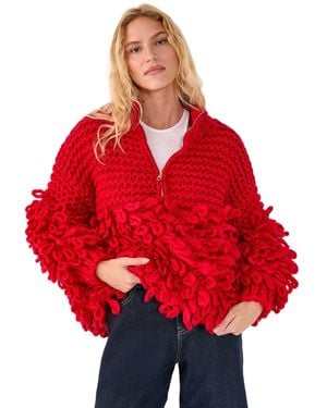 Nasty Gal Loopy Quarter Zip Sweater - Red