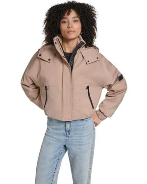 KARL LAGERFELD Zip Up Active Bomber Jacket - Natural