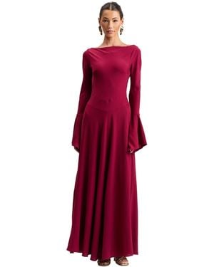 Avec Les Filles Romantic Lace-up Back Basque Waist Long High-low Ruffle Sleeves Maxi Dress - Red