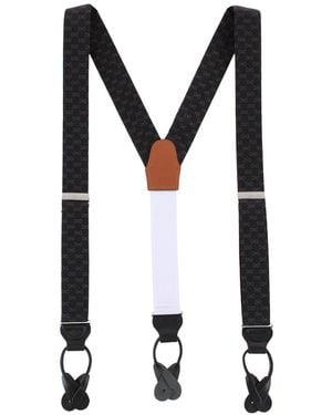 Trafalgar Signature Logo Silk Leather Button End Suspenders - Black