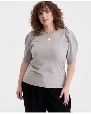 On 34th Trendy Plus Size Puff Sleeve Top - Gray