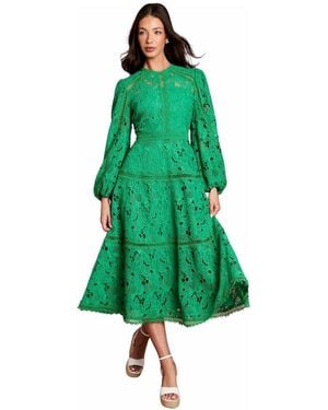 Coast Lace Panel Long Sleeve Midi Dress - Green