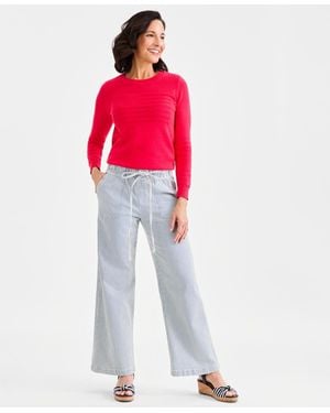 Style & Co. Striped High-rise Pull-on Wide-leg Jeans - Red