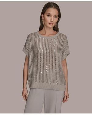 Donna Karan Short-sleeve Crewneck Sweater - Brown