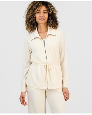 Style & Co. Petite Luxlounge French Terry Chunky Zip Jacket - Natural