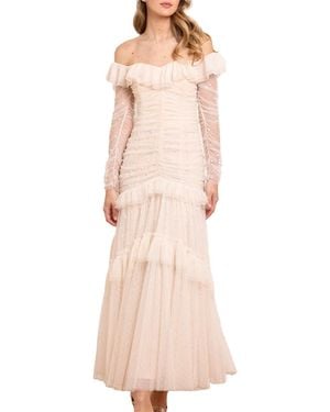 Needle & Thread Sequin Glimmer Rouched Off-shoulder Gown - Pink