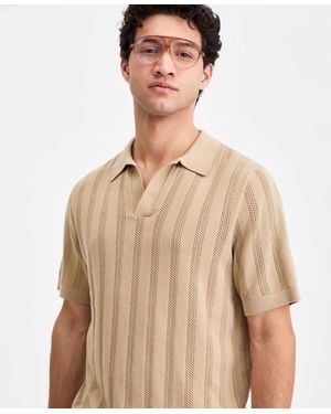 Sun & Stone Sun + Stone Mixed-stitch Johnny Collar Short-sleeve Sweater - Brown