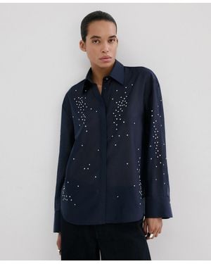 Mango Rhinestones Lyocell Shirt - Blue