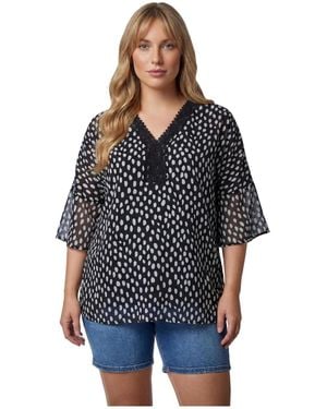 Avenue Plus Size Crochet Trim Caftan Top - Blue