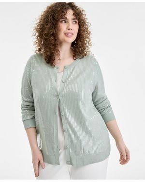 Anne Klein Plus Size Sequin Cardigan Sweater - Gray