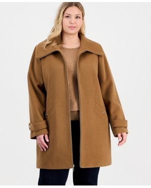 Michael Kors Michael Plus Size Collared Zip-front Coat - Brown