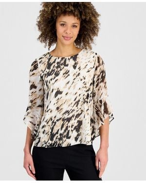 Kasper Printed Flared-cuff Blouse - Natural