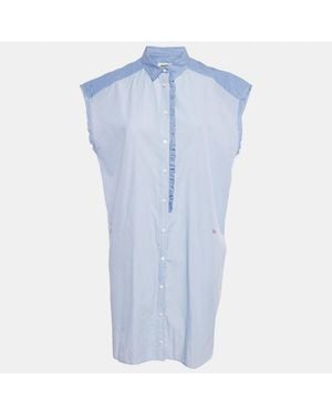 Pre-owned Zadig & Voltaire Blue Stripe Cotton Button Front Ruffled Rilt Mini Dress