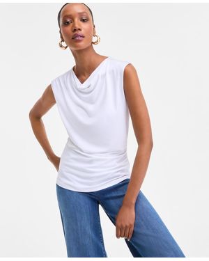 INC International Concepts Cotton Extended-shoulder Cowlneck Top - White