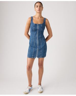 Levi's Seamed Figure hugging Slim Fit Square Neck Cotton Dress - Blue