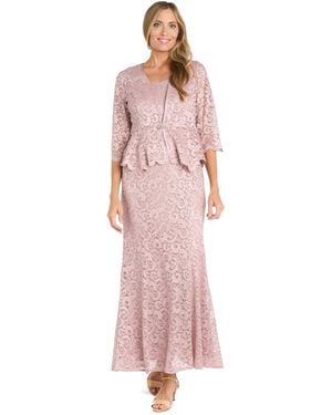 R & M Richards Petite 2-pc. Metallic-lace Gown & Jacket Set - Pink