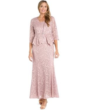 R & M Richards Petite 2-pc. Metallic-lace Gown & Jacket Set - Pink