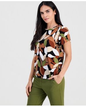 Anne Klein Essentials Petite Printed Crewneck Tulip-sleeve Top - Green