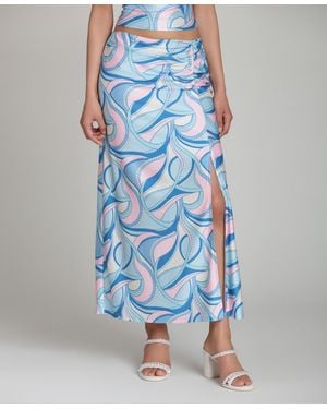 Avec Les Filles Ruched Side Slit Skirt - Blue