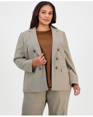 Jones New York Plus Size Double-breasted Houndstooth Blazer - Brown
