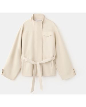 Mango High Neck Belted Jacket - Natural