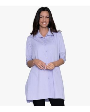 Stella Carakasi 3/4 Sleeve Button-front Cotton Poplin And Jersey Shirt Top Tiburon Tunic Icon - Blue